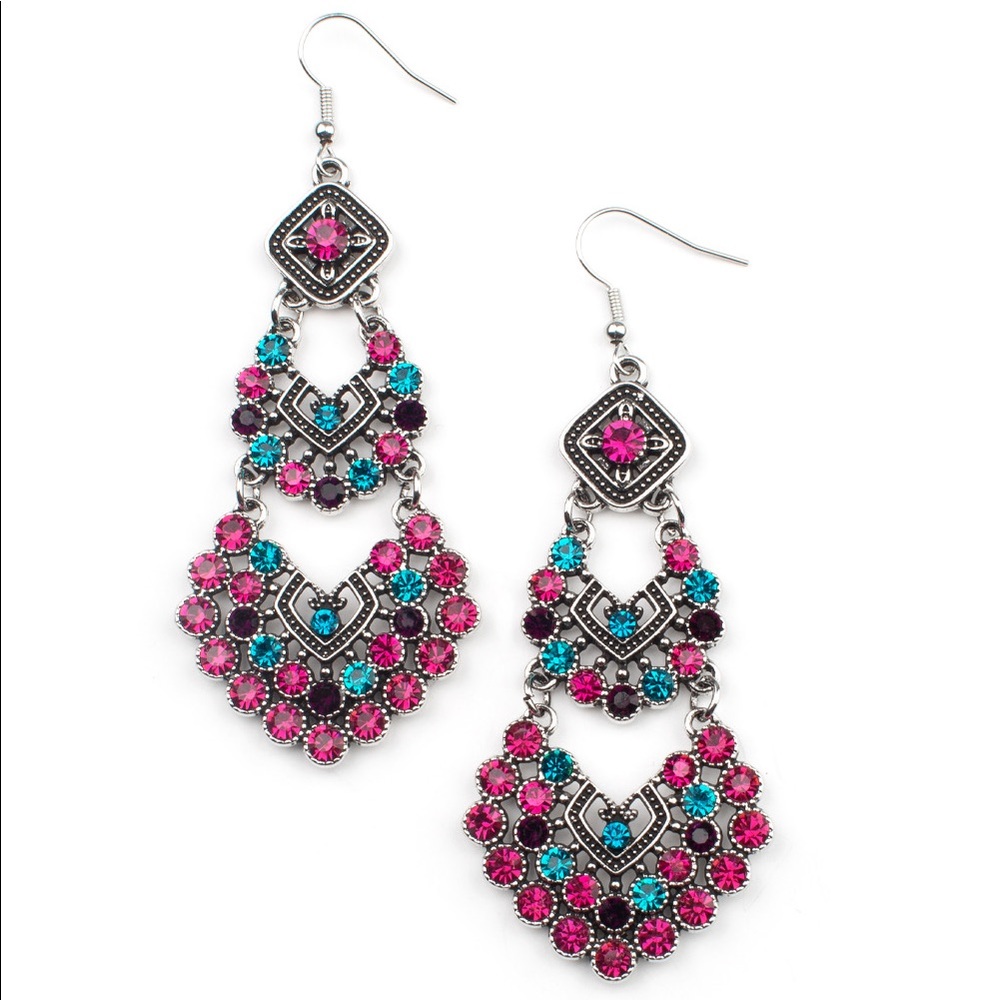 Pink & Blue multi colored dangling earrings.